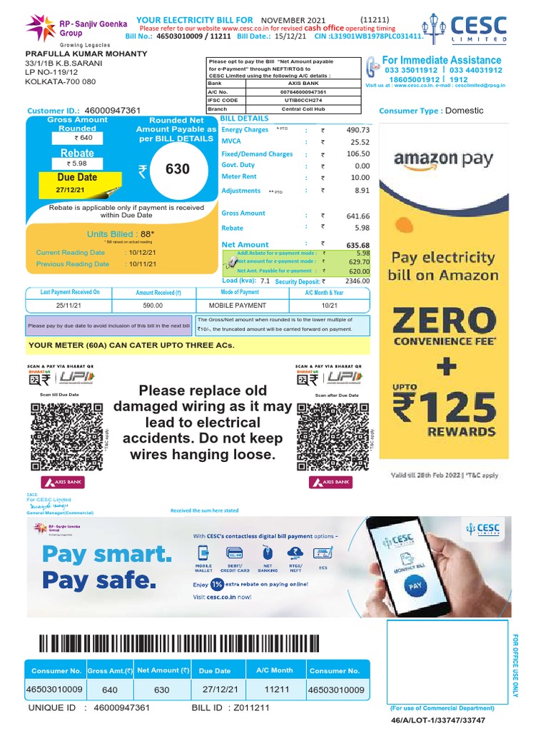Sarkar Apartment Electric Bill PDF Cheque Economies