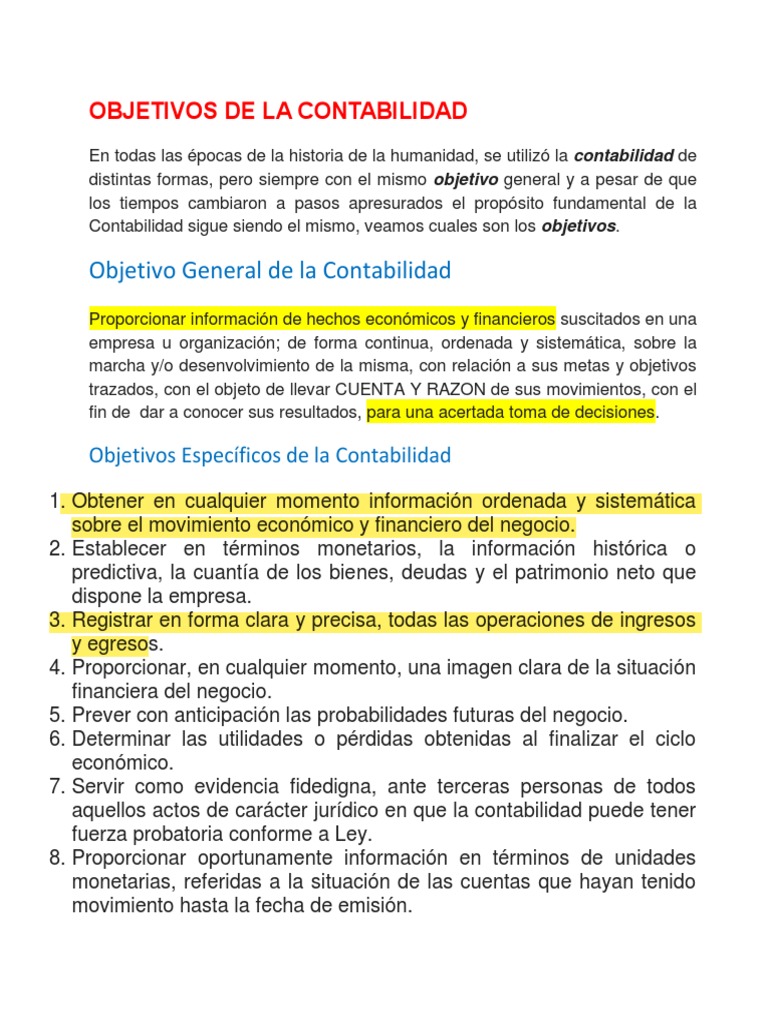 Objetivos de la Contabilidad Financiera | PDF | Contabilidad | Estado ...