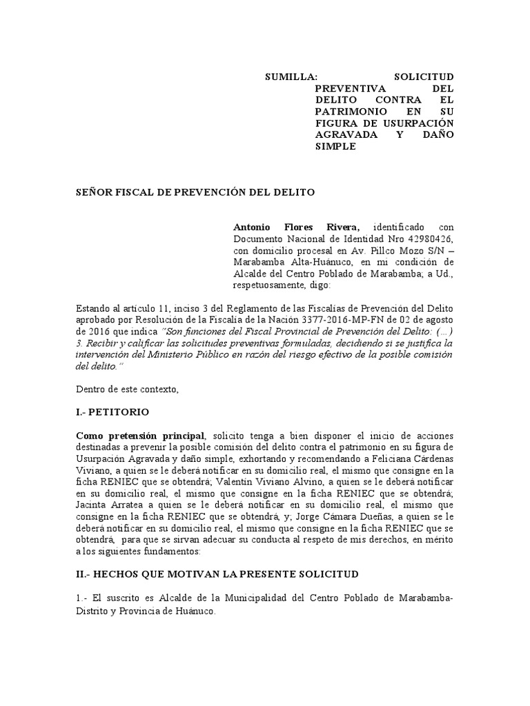 Solicitud de Prevención Del Delito | PDF | Justicia | Crimen y violencia
