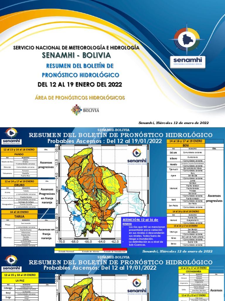 Resumen Del Boletín de Pronóstico Hidrológico Senamhi Miércoles 12012022 PDF Bolivia
