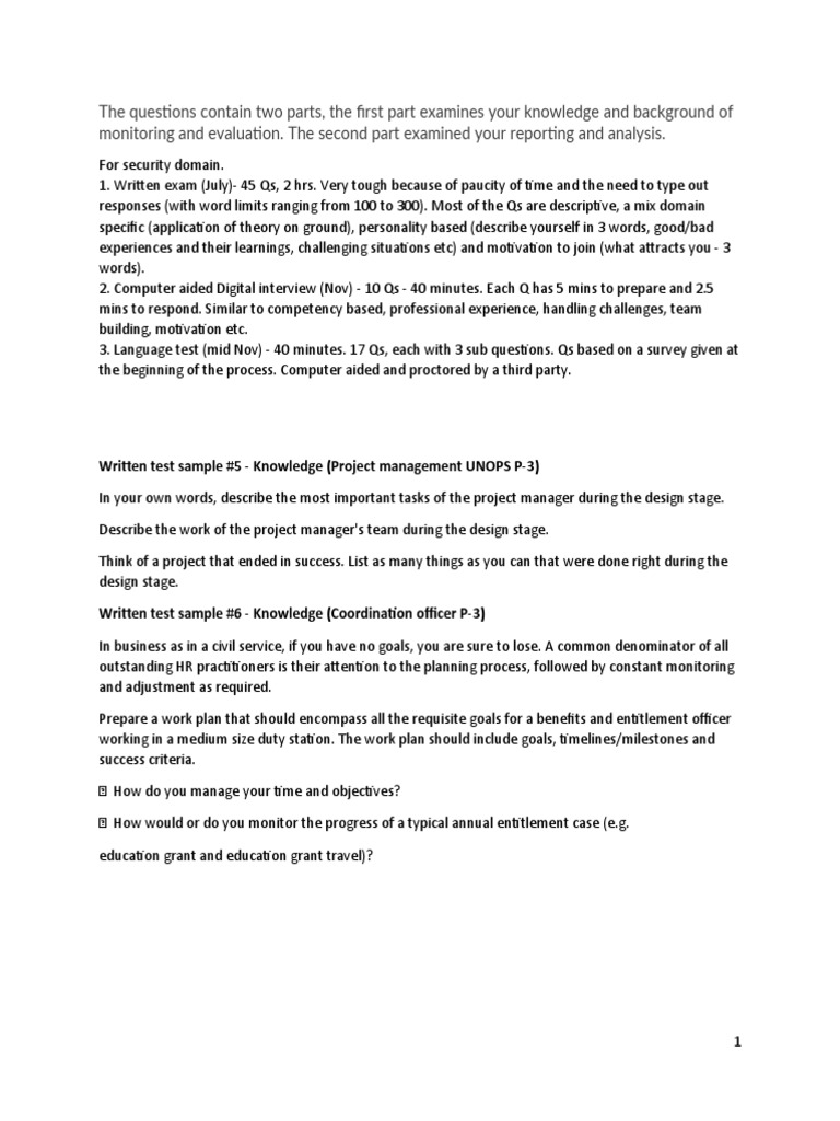 WFP Written Assessment Overview | PDF | Test (Assessment) | Cognition