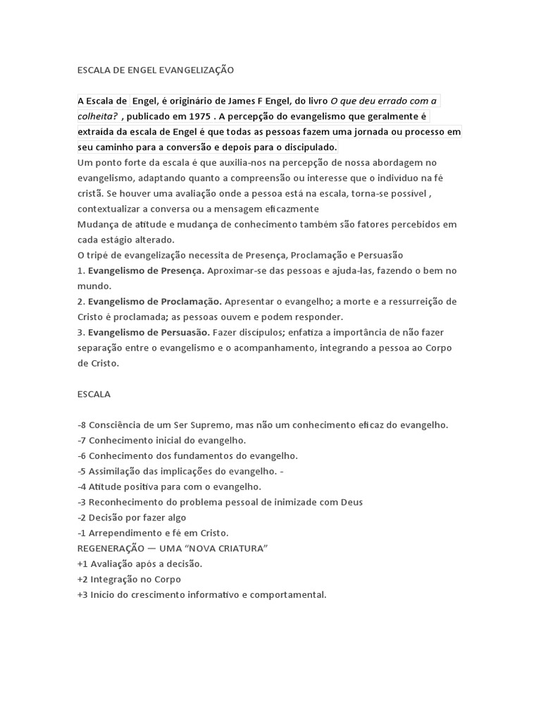 Escala de Engel Evangelização | PDF