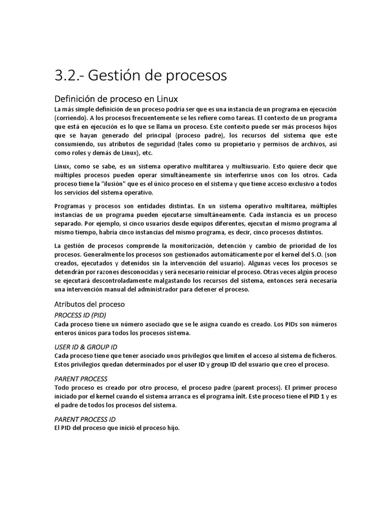 3.2. - Gestión de Procesos en Linux | PDF | Proceso (Computación ...