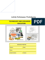 Activity Performance Worksheet in Technology and Livelihood Education