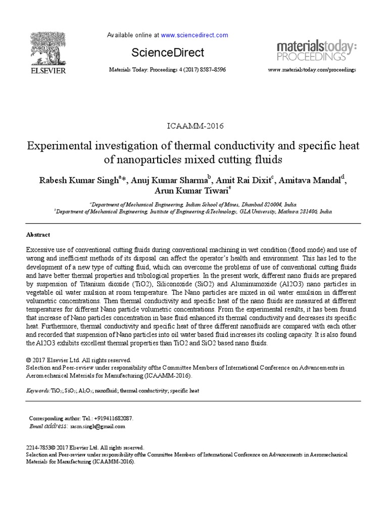 Experimental Investigation of Thermal Conductivity and Specific Heat of