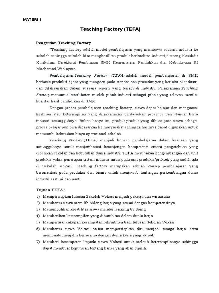 Implementasi Model Teaching Factory di SMK | PDF | Karier & Perkembangan