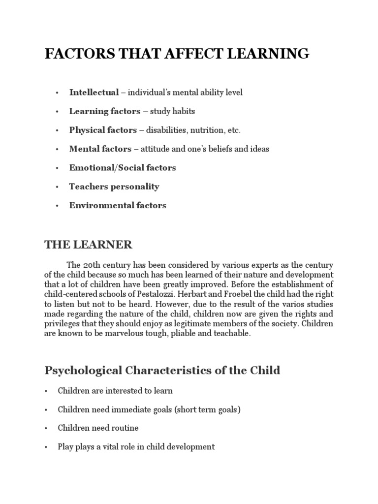 Factors That Affect Learning | PDF | Cognition | Psychology