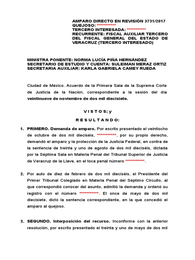 Amparo Directo en Revisión 3731/2017 | PDF | Sentencia (ley) | Caso de ley