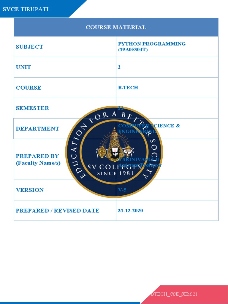Python Programming Course Material | PDF | Anonymous Function | Boolean ...