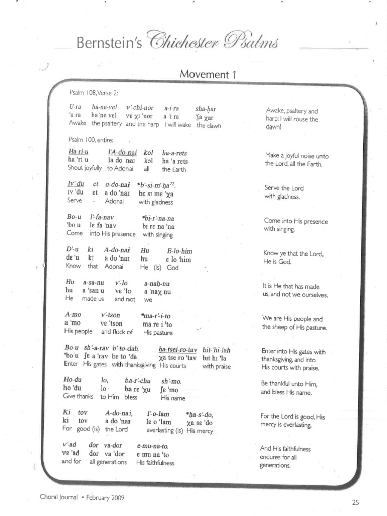 Bernstein, Chichester Psalms, Pronunciation Guide PDF