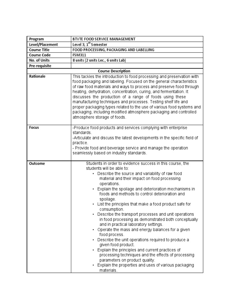Exploring Food Processing, Packaging, and Labeling An Introduction to