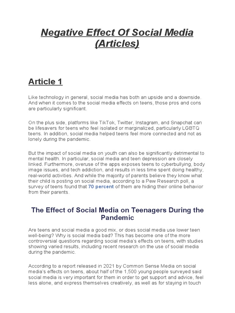 Negative Effects of Social Media on Teens | PDF | Social Media ...