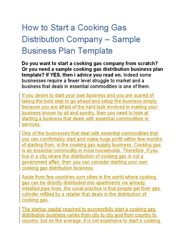 How To Start A Cooking Gas Distribution Company Sample Business Plan
