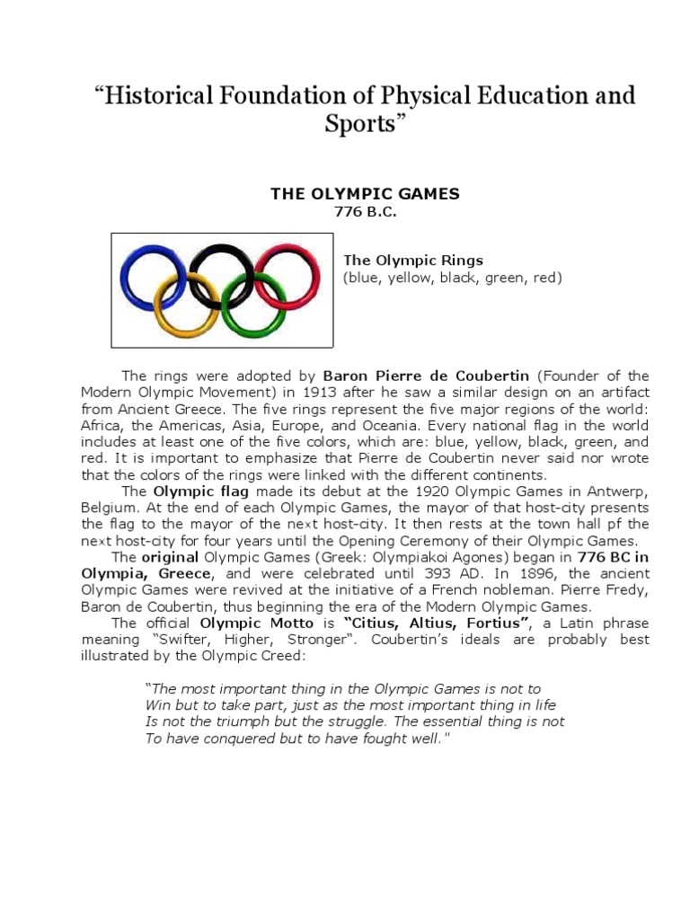 Historical Foundation of Physical Education and Sports Olympic Games