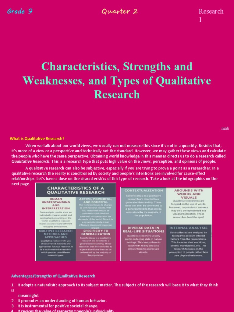Characteristics, Strengths and Weaknesses, and Types of Qualitative ...