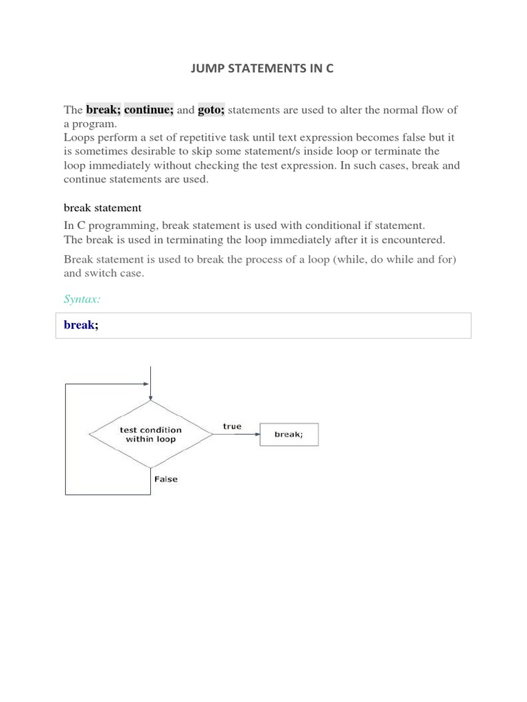 Jump Statements in C | PDF | Control Flow | Computer Engineering