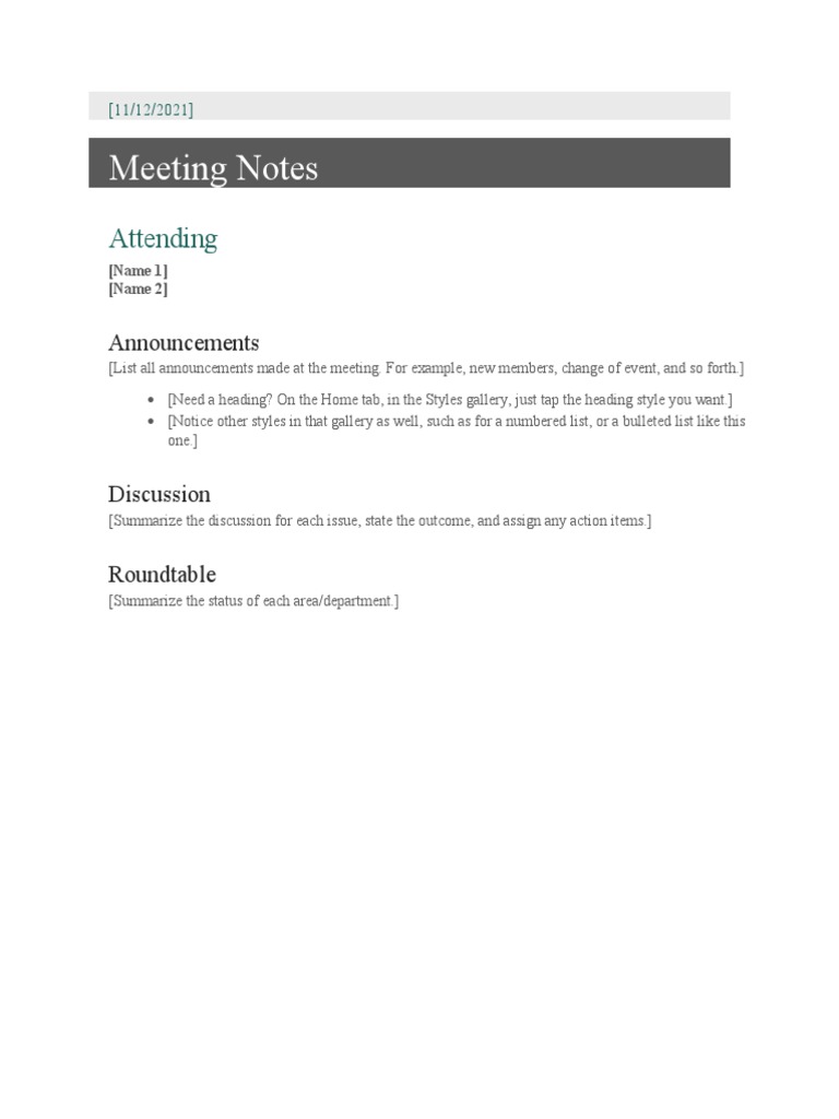 Meeting Notes Summary and Action Items | PDF