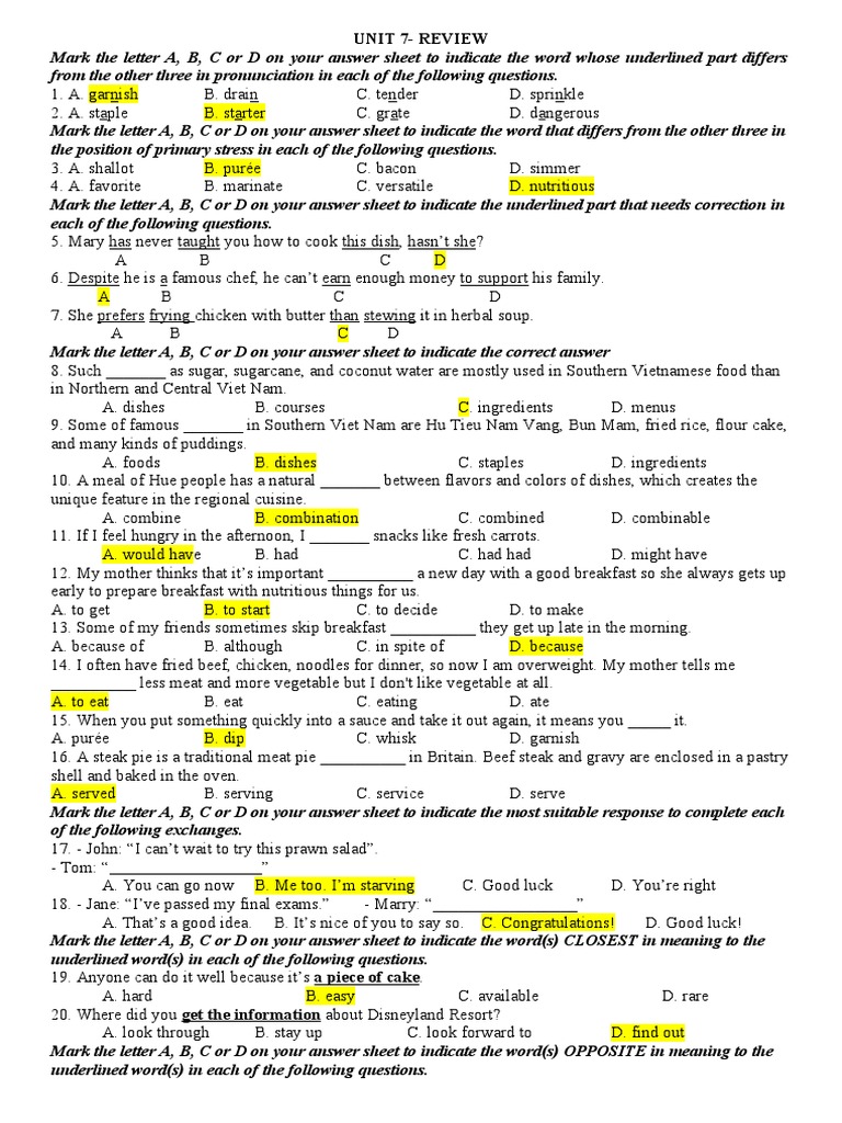 Unit 7 Review: Pronunciation and Grammar | PDF | Barbecue | Foods