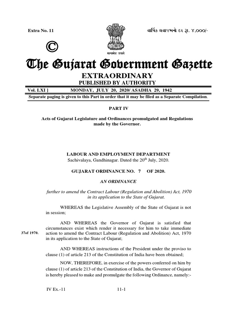 The Contract Labour (Regulation and Abolition) (Gujarat Amendment