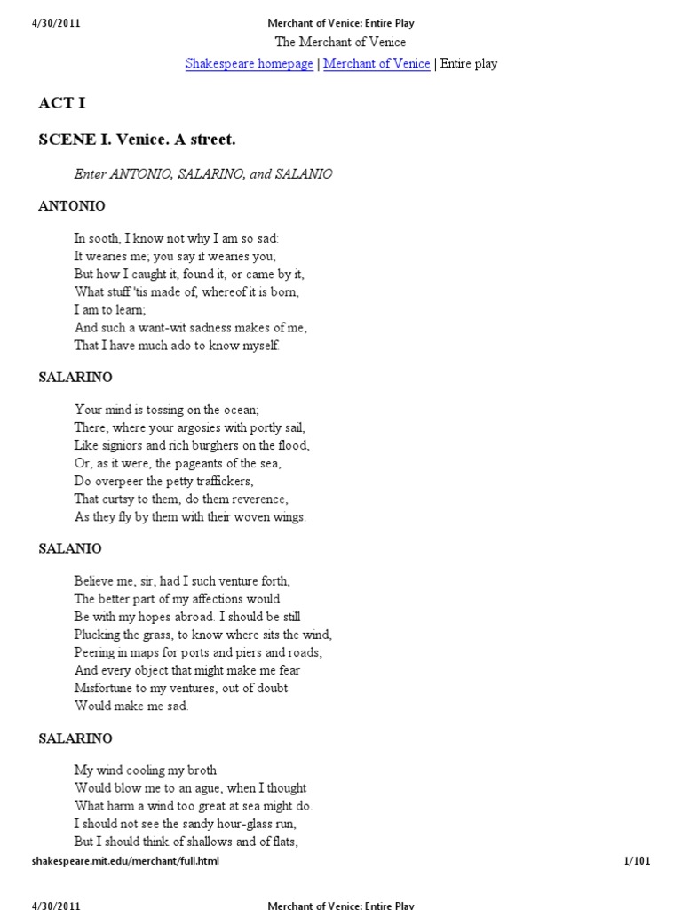 Merchant of Venice - Entire Play | PDF | The Merchant Of Venice