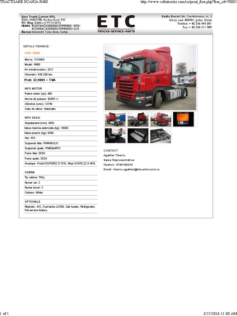 Tractoare Scania R480 | PDF