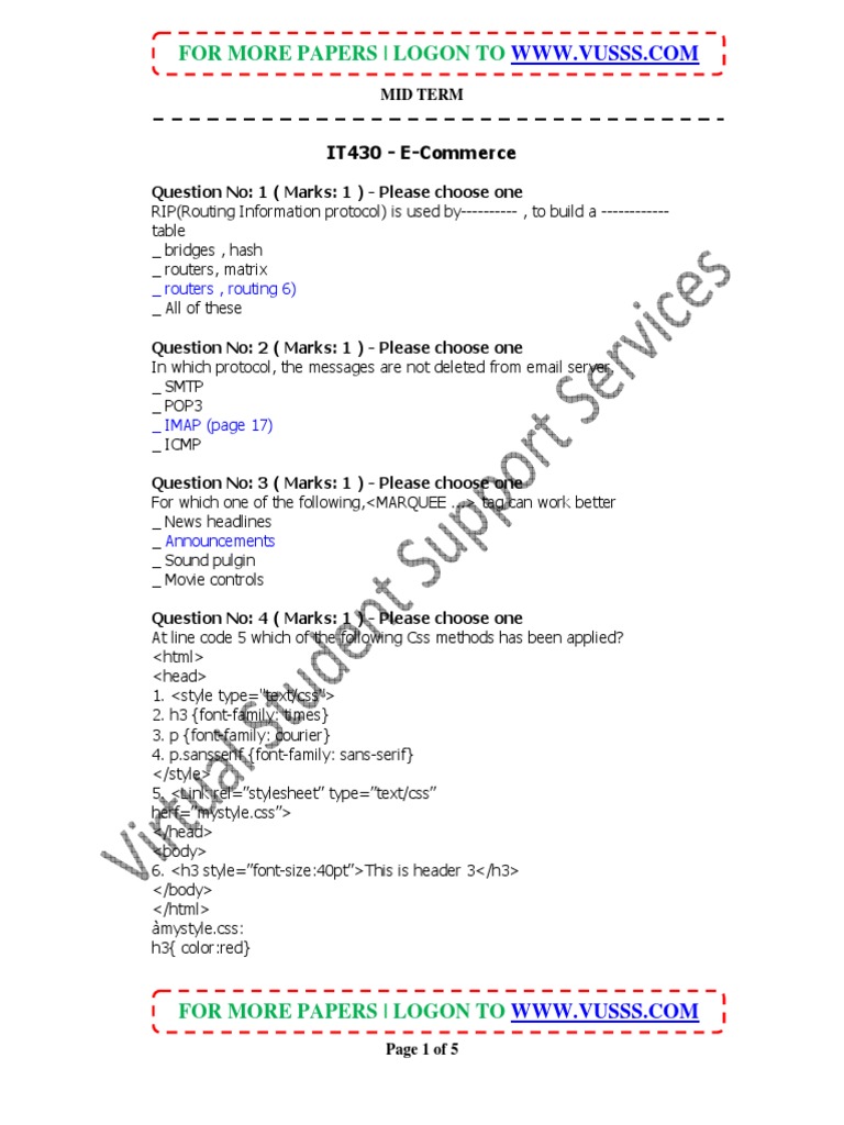 E-Commerce Midterm Exam Questions | PDF | Internet & Web | World Wide Web