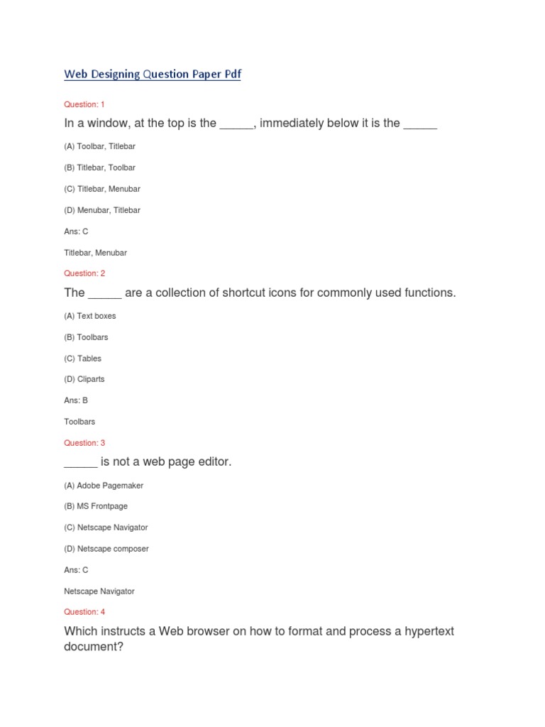 Web Designing Question Paper | PDF