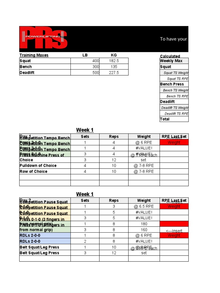 Deadlift Training Program and Maxes | PDF