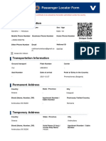 Passenger Locator Form: Personal Information