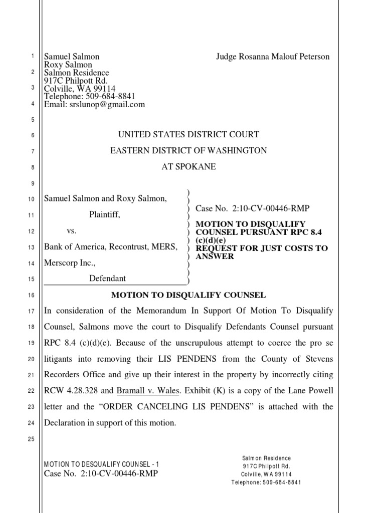 Motion to Disqualify Counsel | PDF