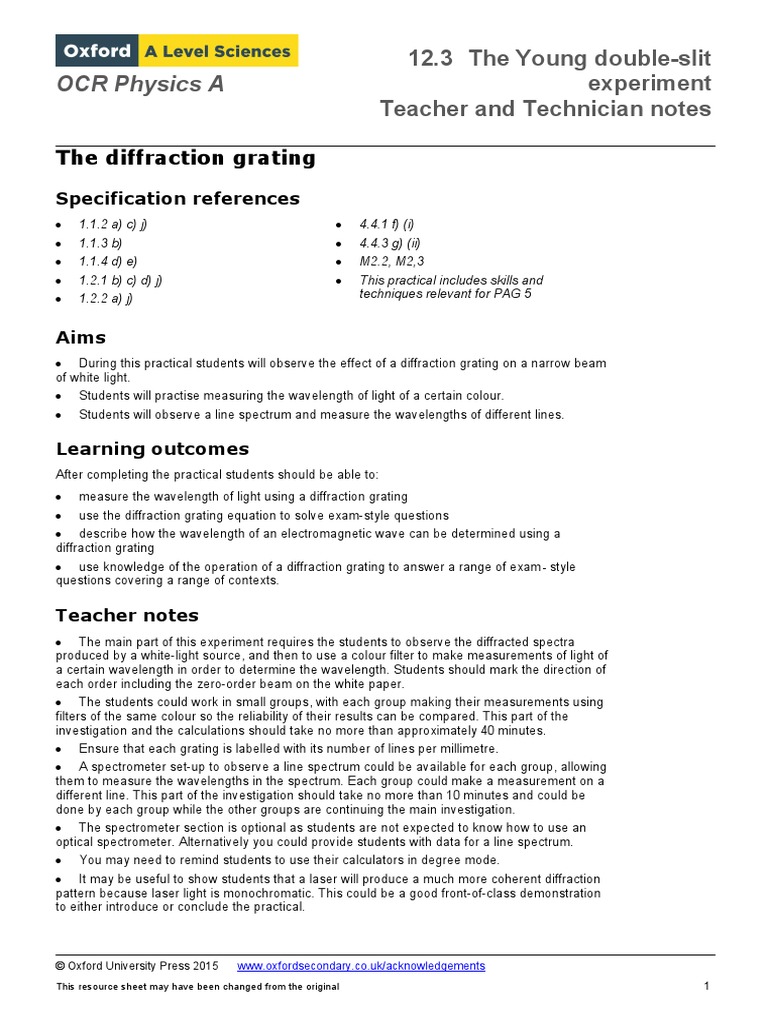 OCR Physics A: 12.3 The Young Double-Slit Experiment Teacher and ...