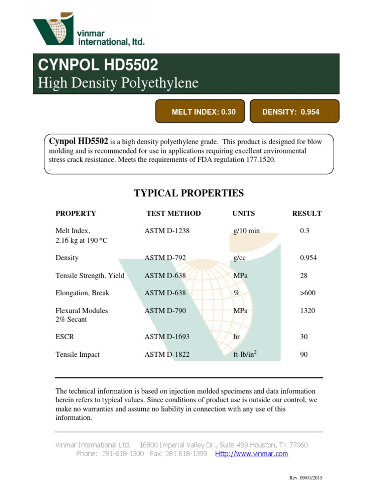Cynpol HD5502: High Density Polyethylene | PDF