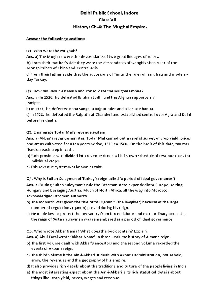 Class 7 History Ch.4 The Mughal Empire PDF