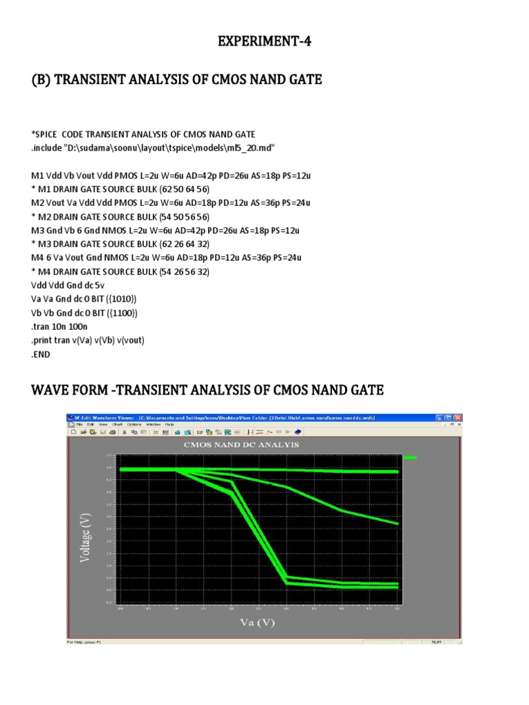 CMOS NAND Gate Transient Analysis Code | PDF