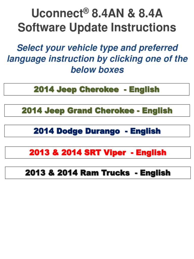 Uconnect 8.4AN & 8.4A Software Update Instructions Download Free PDF