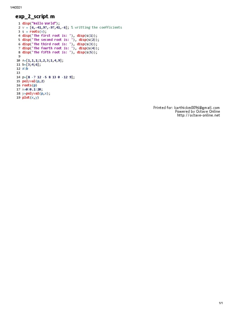 Exp 2 Script.m | PDF
