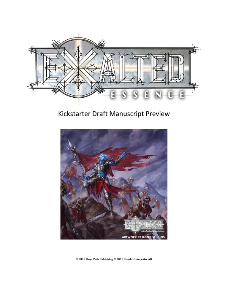 Exalted Essence Kickstarter Draft Manuscript Preview 1-8 (Compiled)