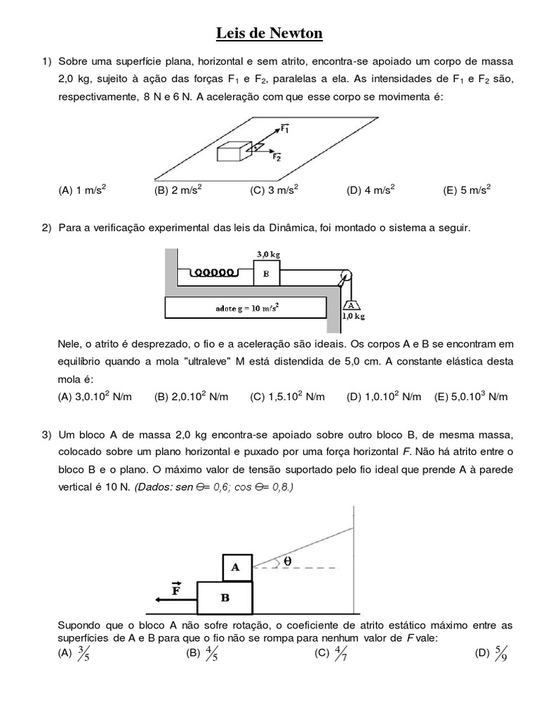 Leis de Newton Exercicios Finais | PDF | Força | Leis do Movimento de ...