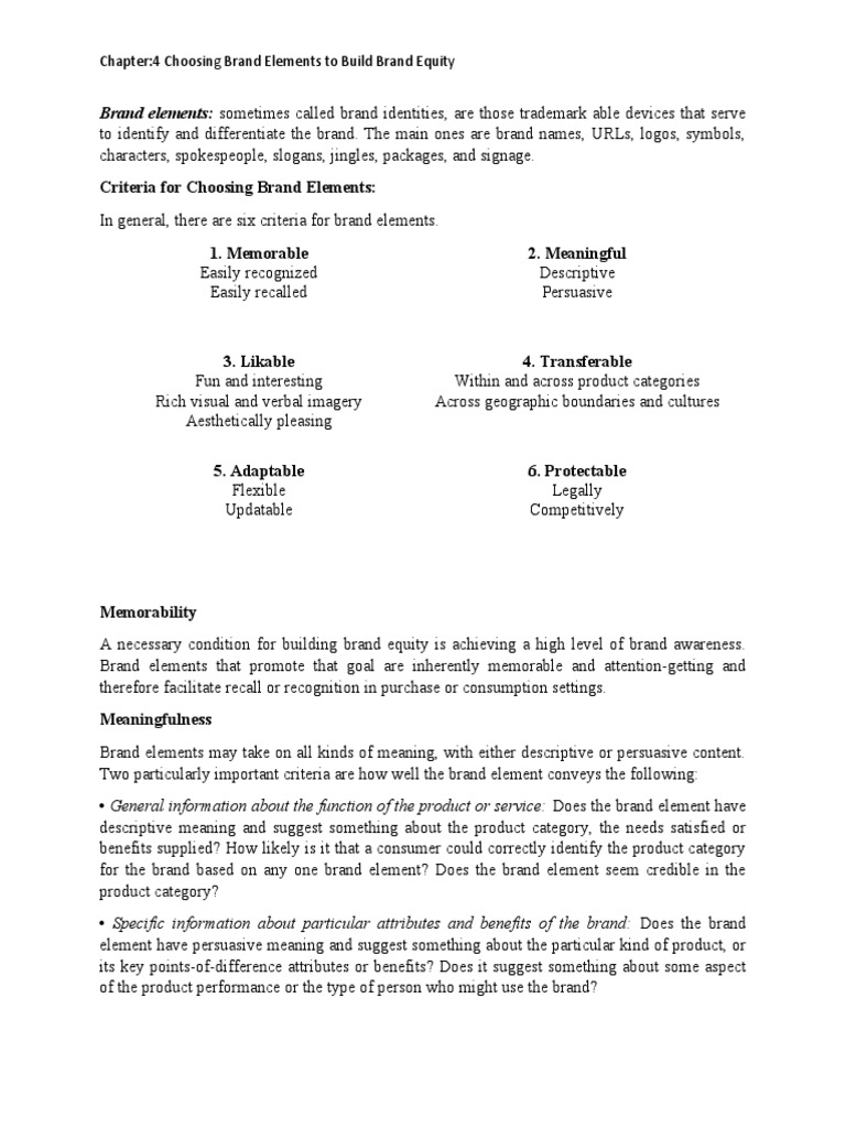 Chapter 4 Choosing Brand Elements To Build Brand Equity Pdf Brand