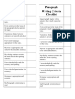 Paragraph Writing Criteria Checklist