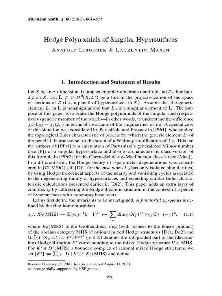 Hodge Polynomials of Singular Hypersurfaces Anatolylibgober