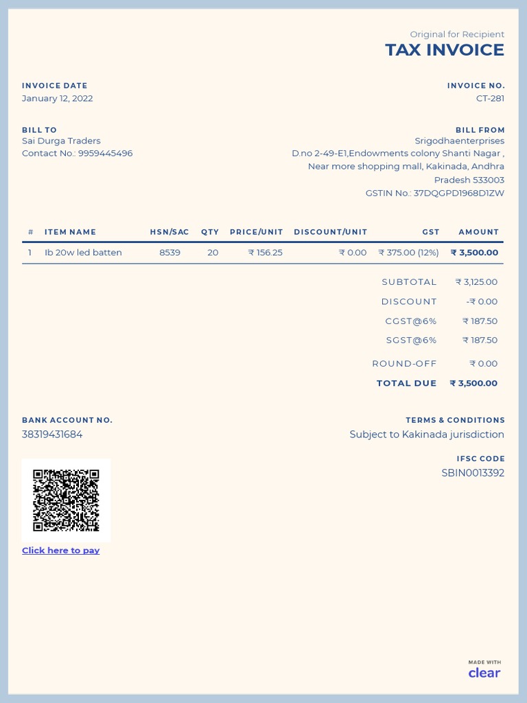 Invoice Sai Durga Traders Ct281 Original | PDF | Taxes | Government ...