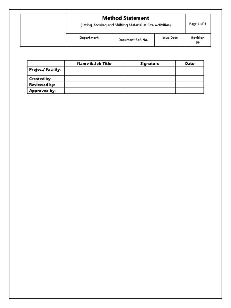 Method Statement For Lifting, Moving and Shifting Material at Site Activities PDF Forklift