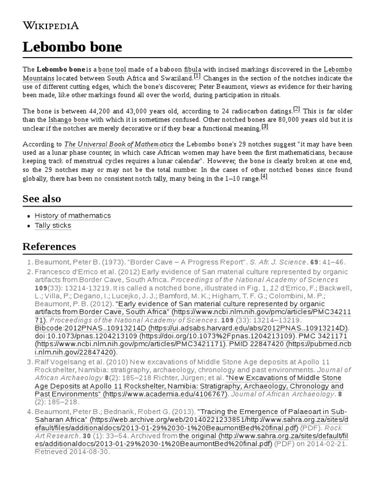 Lebombo Bone: See Also | PDF | Archaeology