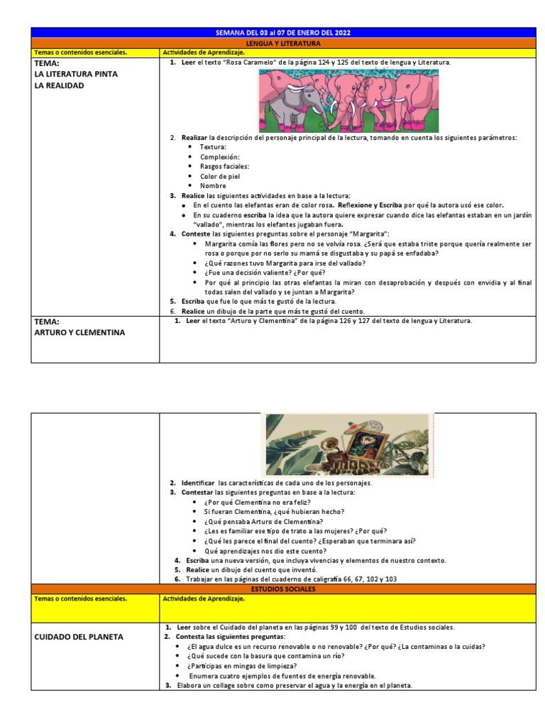 Actividades Educativas del 3 al 7 de Enero | PDF | Artes del Lenguaje y ...