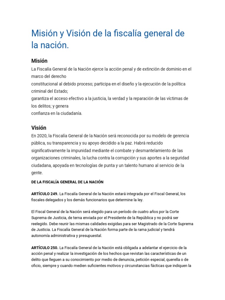 Misión y Visión de La Fiscalía General de La Nación | PDF | Juez ...