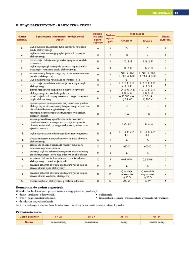 Prąd Elektryczny Test Klasa 8 (Odpowiedzi) (Test 2) PrÄ D Elektryczny | PDF