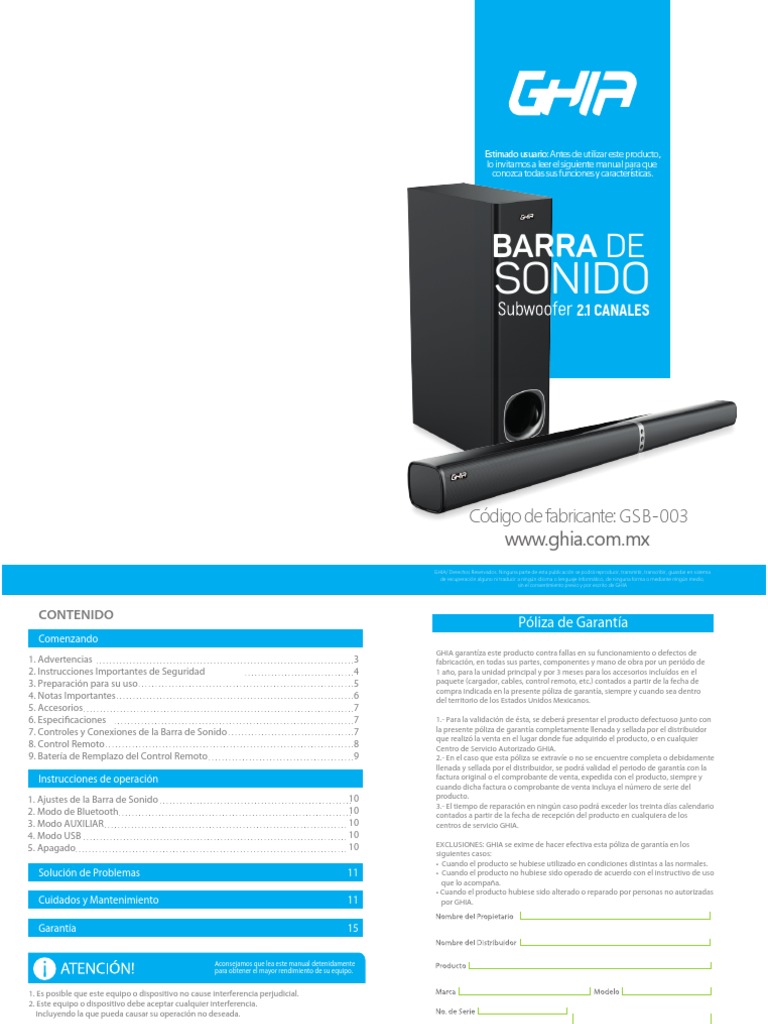 Manual GHIA PDF Enchufes y tomas de corriente alterna Control remoto