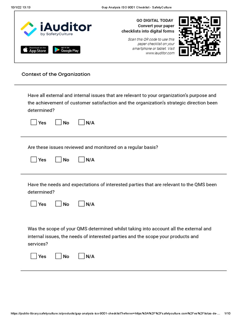 ISO 9001 Gap Analysis Checklist | PDF | Quality Management System | Iso ...