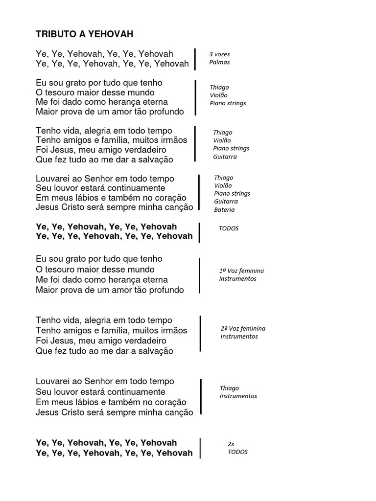Tributo a Yehovah: Louvor e Gratidão | PDF | Artes Linguísticas e ...